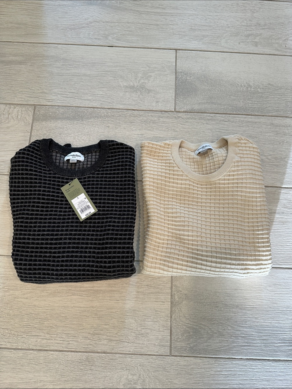*BUNDLE* 2- Goodfellow & Co Black and Cream Waffle Knit Crew Sweaters. Size L